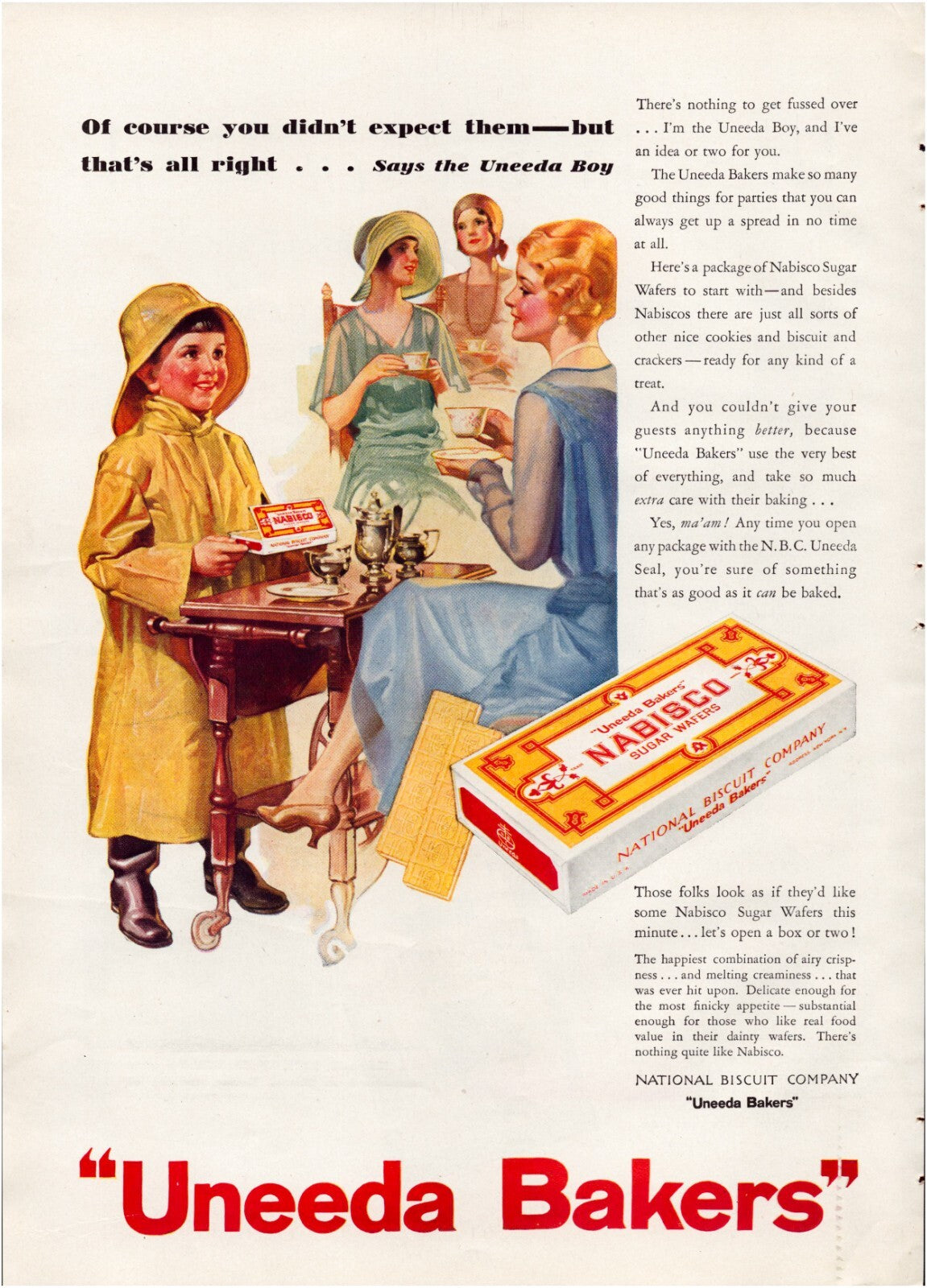 Nabisco Uneeda Bakers Cookies Sugar Wafers 1930 Print Ad 8 x 11.5