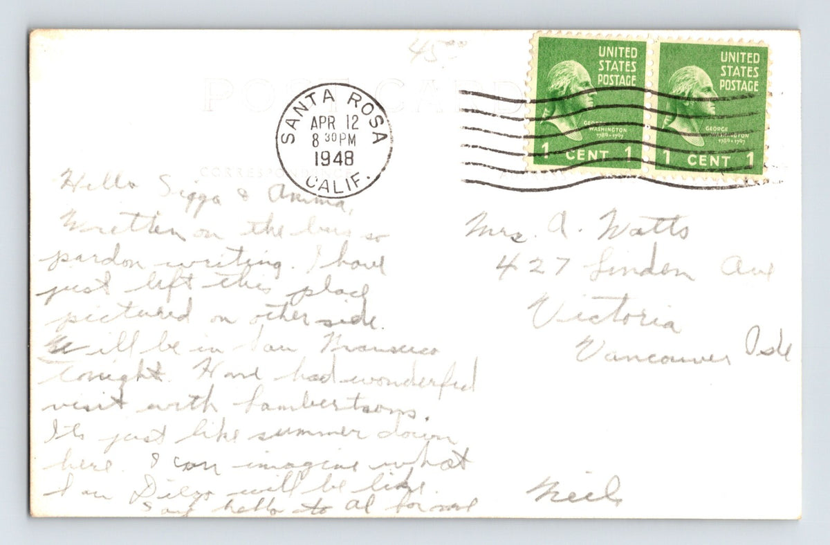 Ukiah California Downtown Cecille Grill Cafe 1948 Postcard RPPC Posted