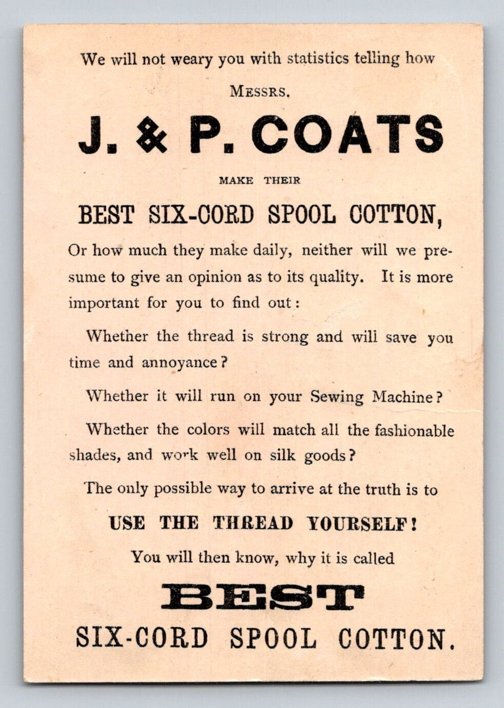 J P Coats Catching Turtle Sewing Thread Victorian Trade Card 3 x 4.25