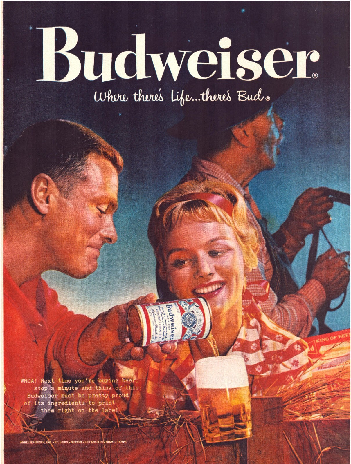 Budweiser Beer 1959 Hay Ride Print Ad Full Page 10.5 x 13.5