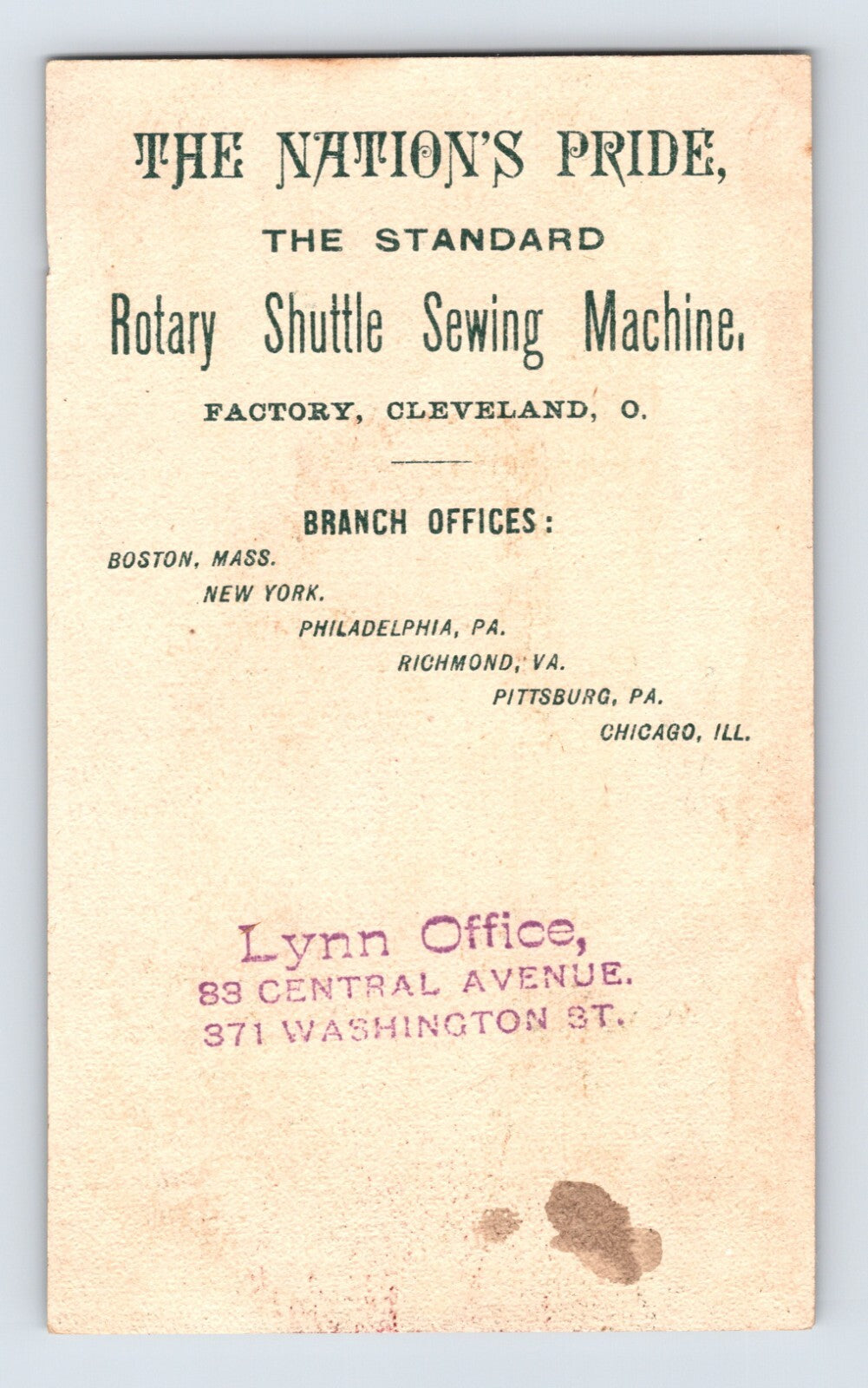 Standard Rotary Shuttle Sewing Machine 1890s Victorian Trade Card 3 x 5