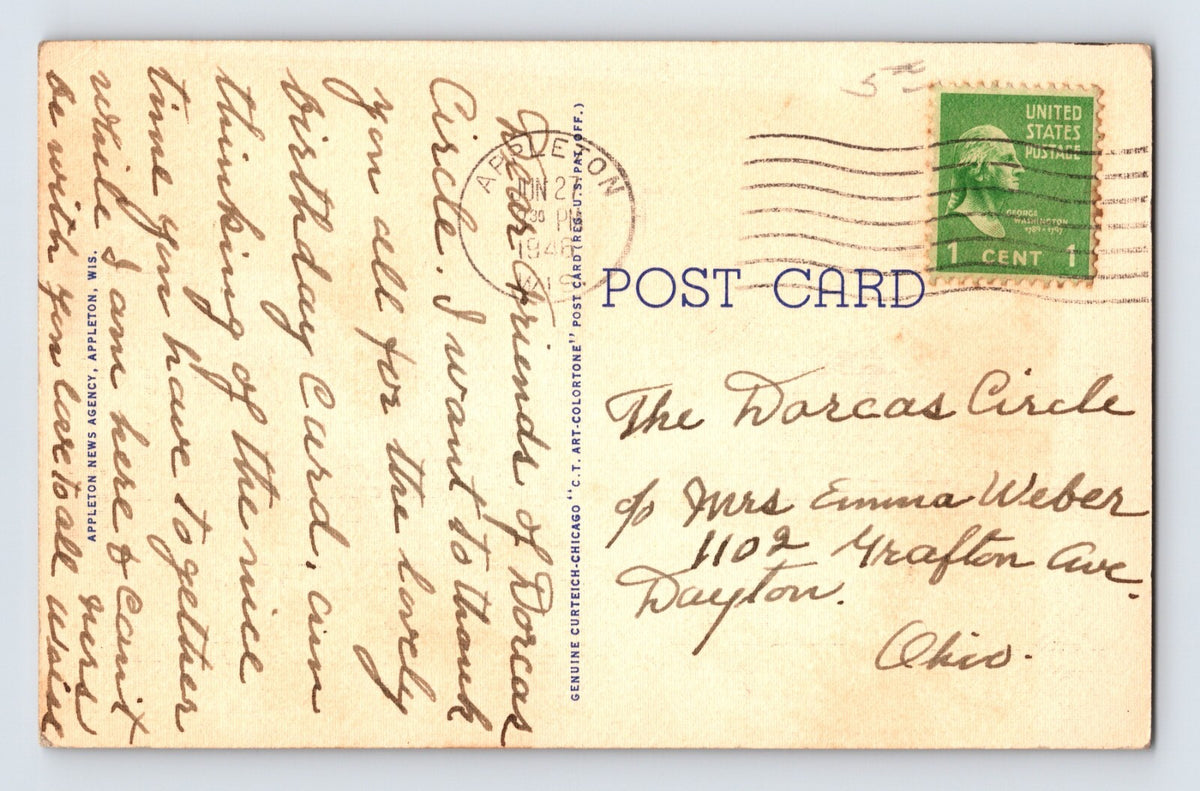 Appleton Wisconsin College Avenue Downtown 1946 Postcard Posted Linen