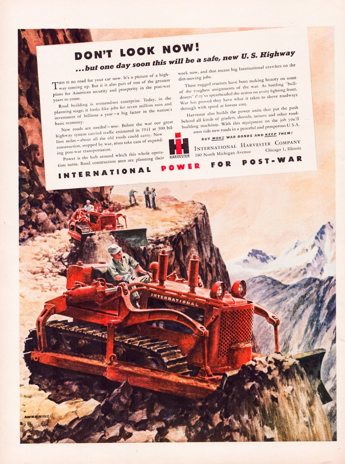 International Harvester 1945 Bulldozer Highway Print Ad 10.5 x 13.5