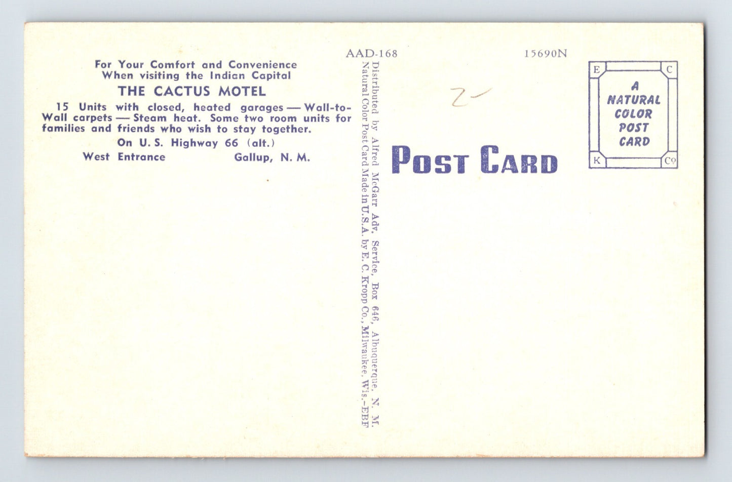Gallup New Mexico Cactus Motel 1940s Postcard Unposted Linen