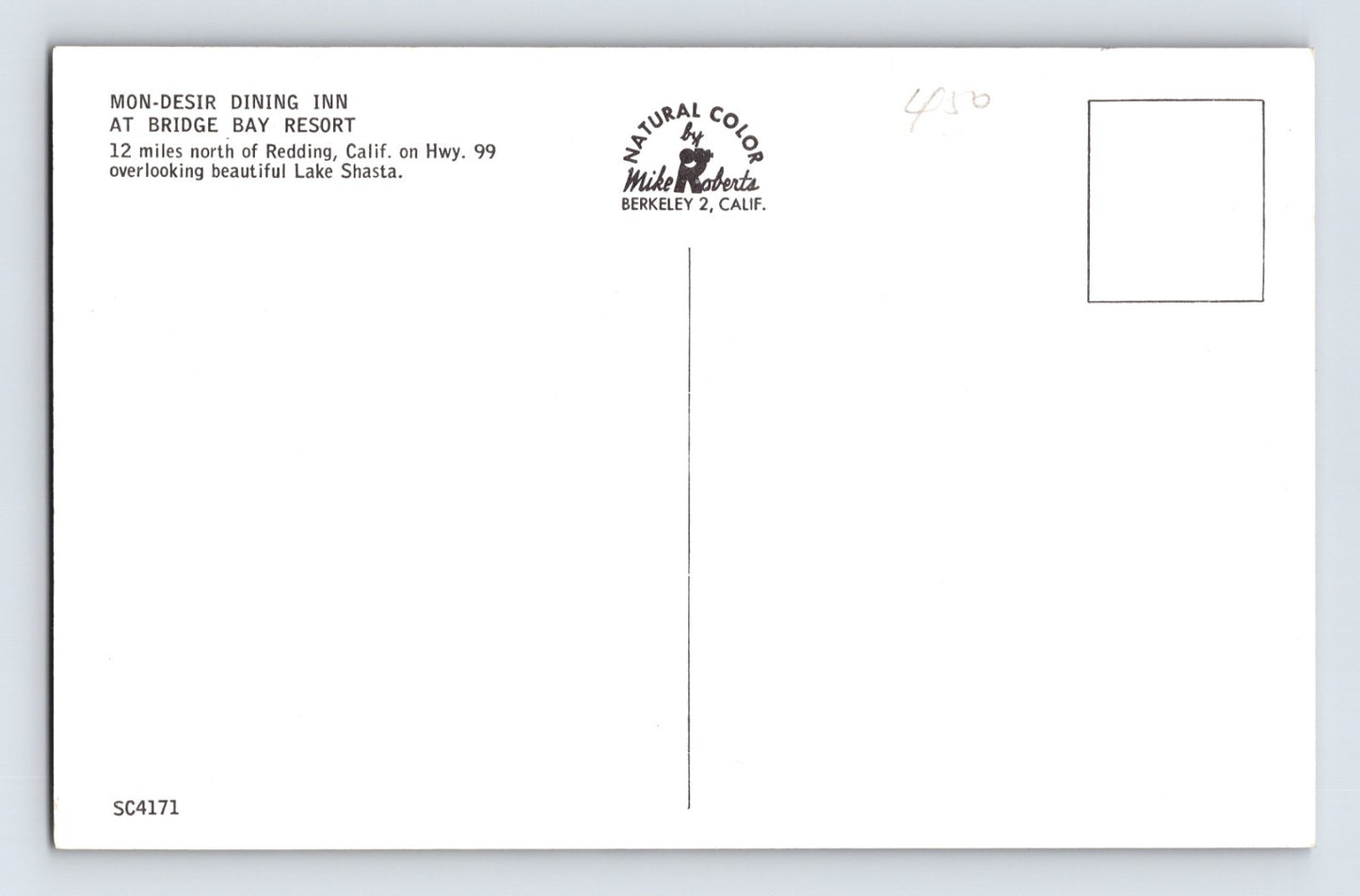Mt Shasta California Mon Desir Dining Inn 1960s Postcard Unposted Chrome