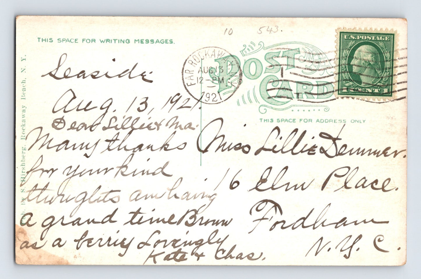 Rockaway Beach Long Island New York Tenth Avenue North 1921 Postcard