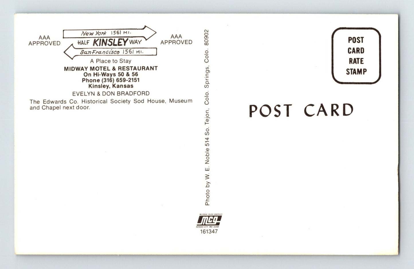 Kinsley Kansas Midway Motel Restaurant 1970s Postcard Unposted Chrome