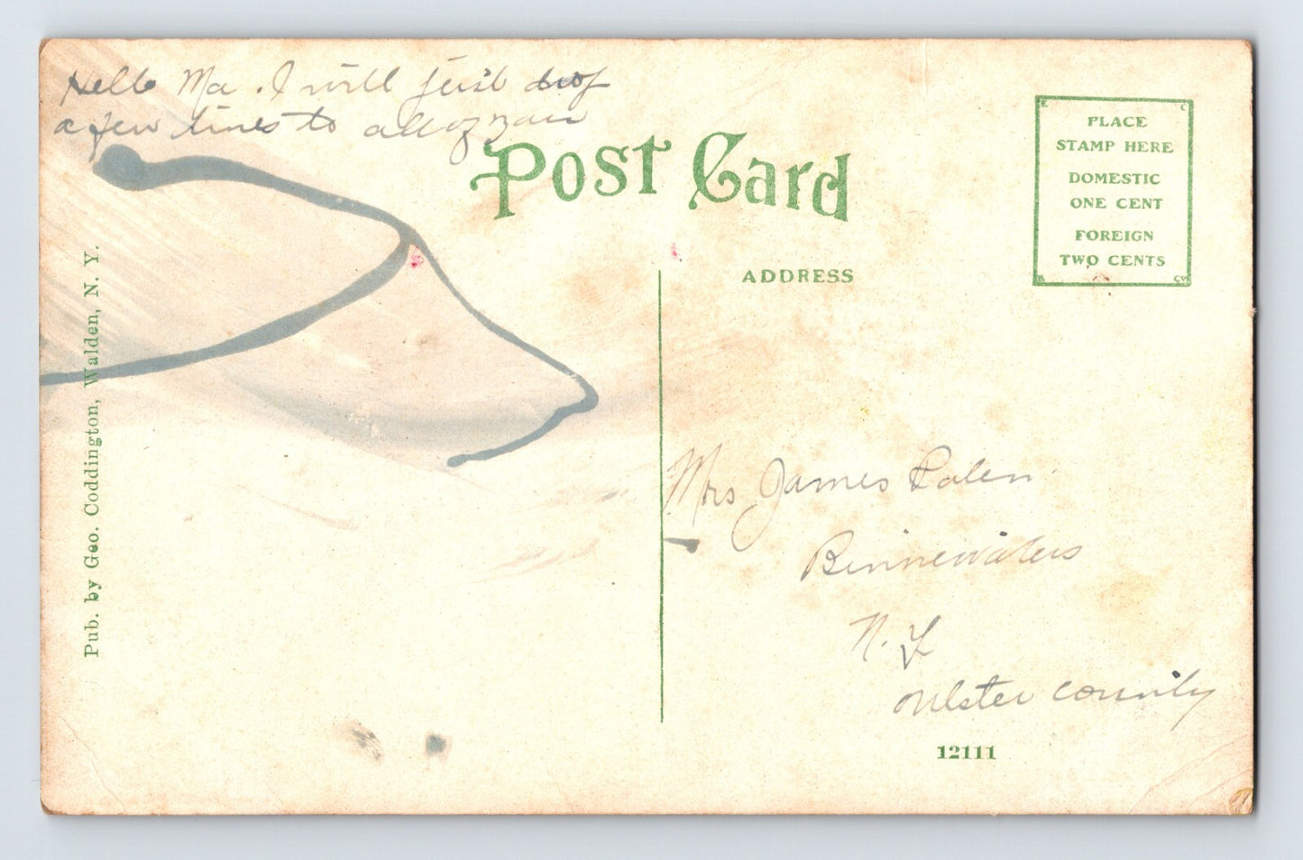 Walden New York Terrace Inn Hotel 1910s Postcard Unposted Divided