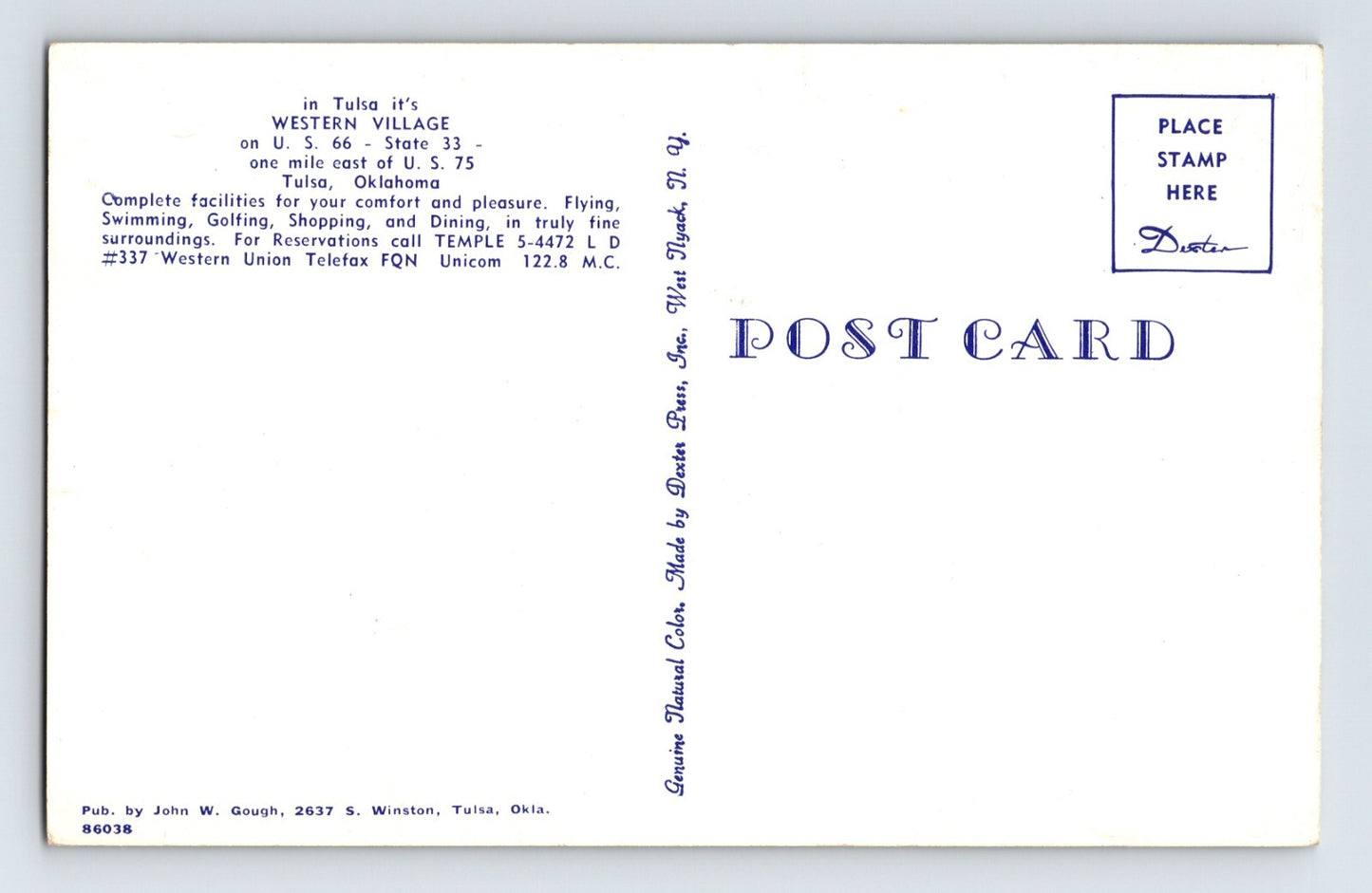 Tulsa Oklahoma Western Village Motel Pool Route 66 1960s Postcard Unposted