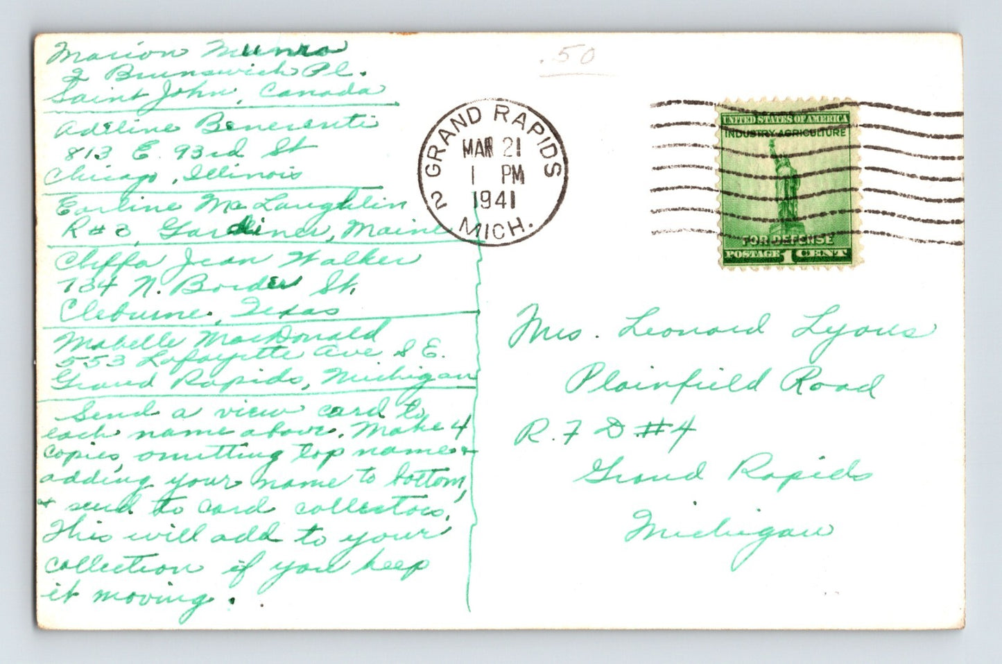 Cadillac Michigan Caberfae Snow Skiing Tow Lift 1941 RPPC Postcard Posted