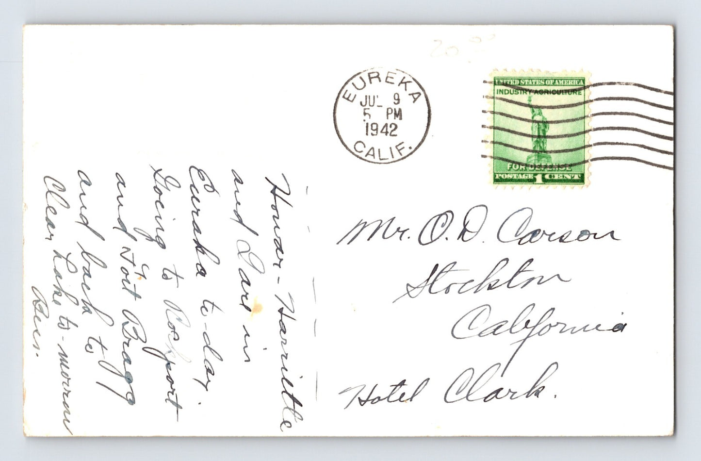 Eureka California Carson Residence 1942 RPPC Postcard Posted