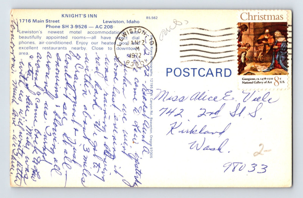 Lewiston Idaho Knights Inn Motel Multi View 1972 Postcard Posted Chrome