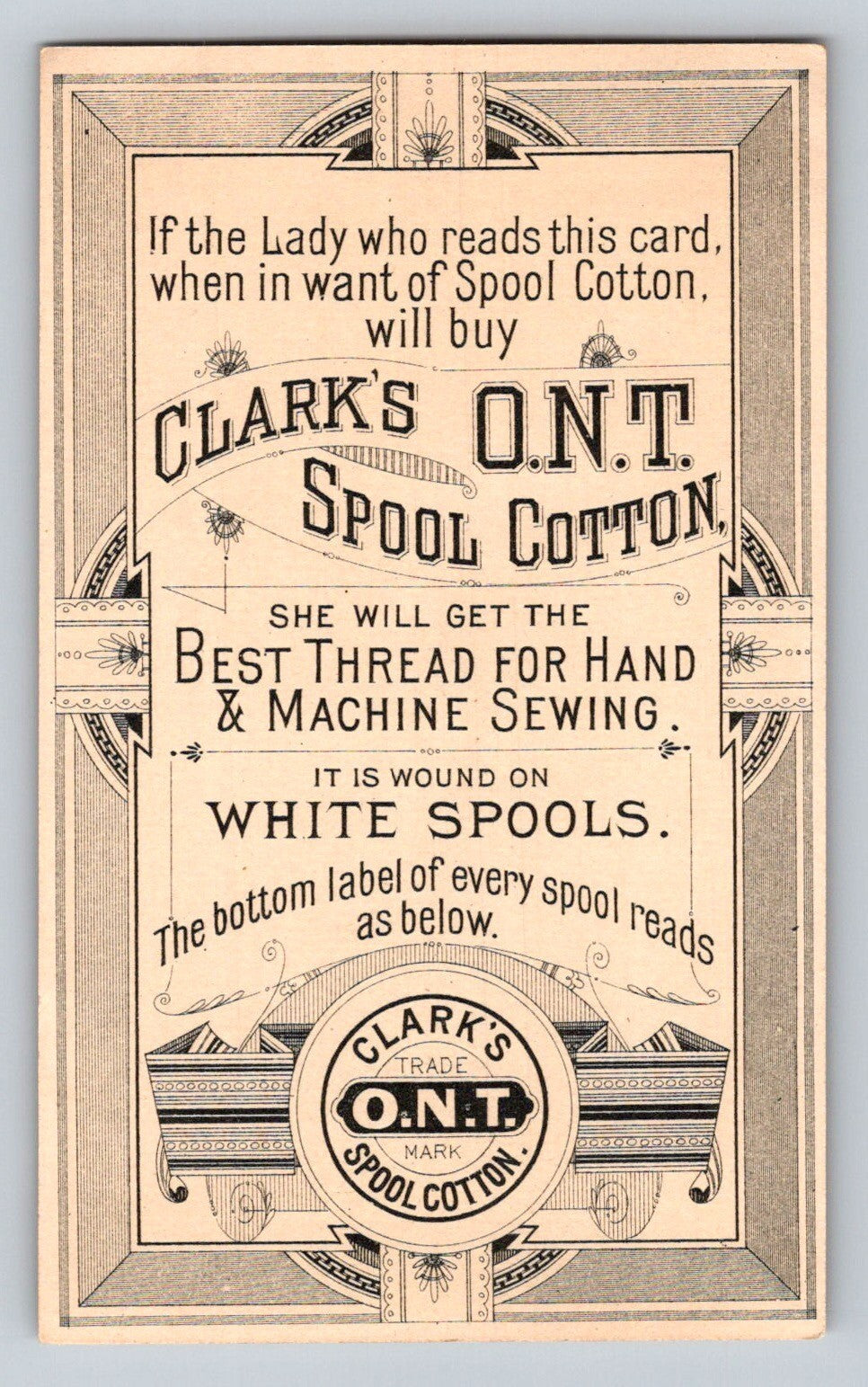 Clark O N T Spool Cotton Jumbo Coney Island 1890s Victorian Trade Card - 3 x 4.5
