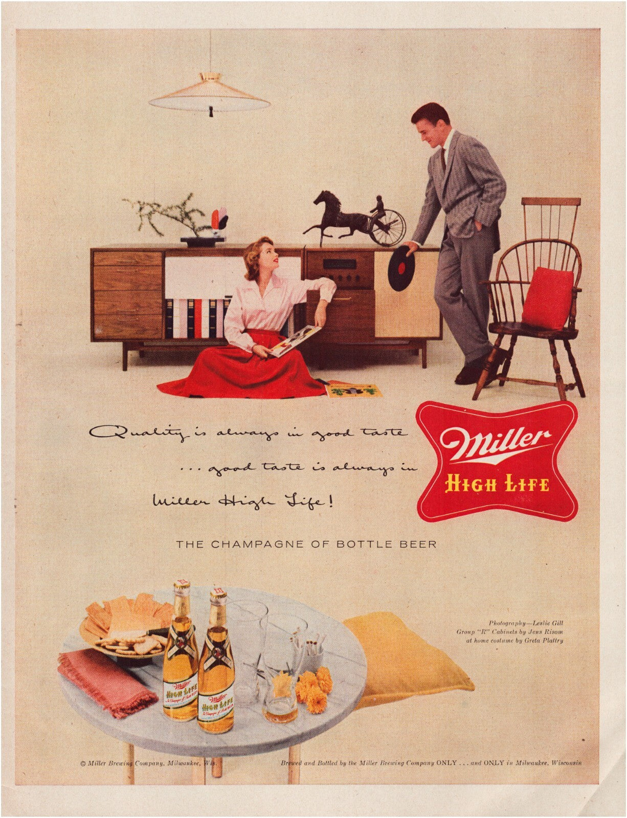 Miller High Life Beer 1956 MCM Records Print Ad Full Page 10.5 x 13.5