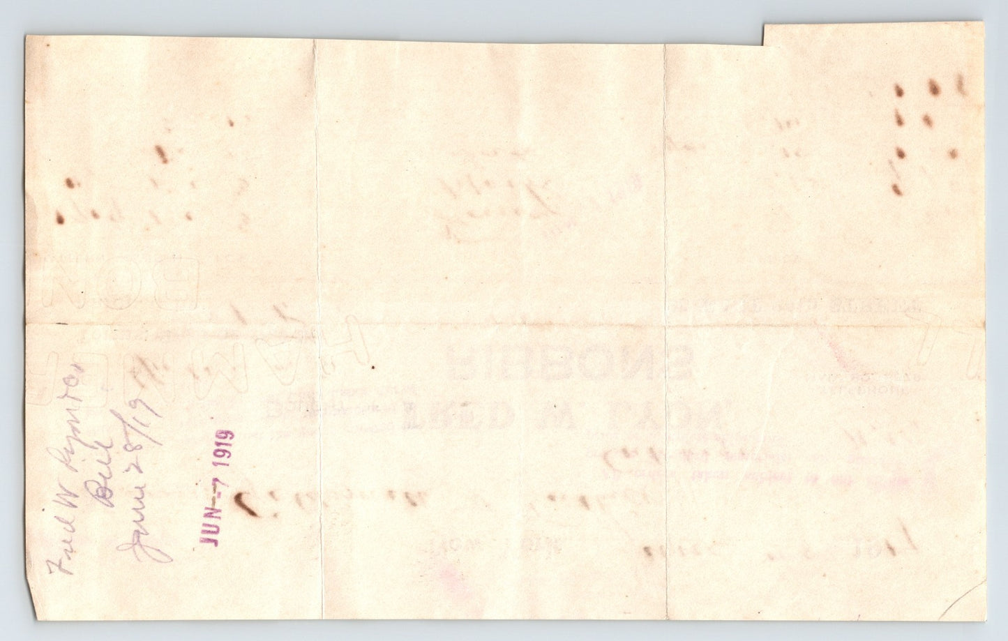 New York City 1919 Fred W Lyon Ribbons Billhead 8.5 x 5