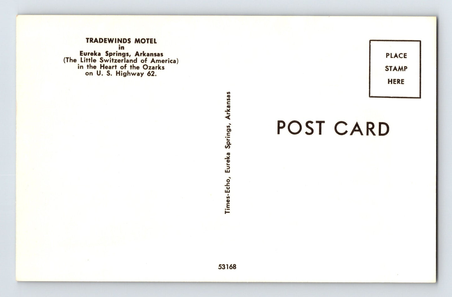 Eureka Springs Arkansas Tradewinds Motel 1960s Postcard Unposted Chrome