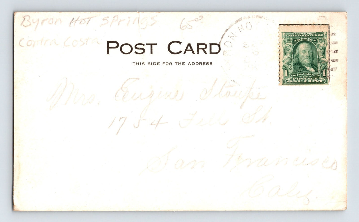 Byron Hot Springs California Palm Garden Resort Hotel 1906 Posted Postcard