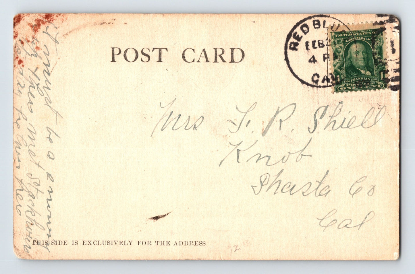 Red Bluff California Main Street Pre-1907 Postcard Posted Undivided Back