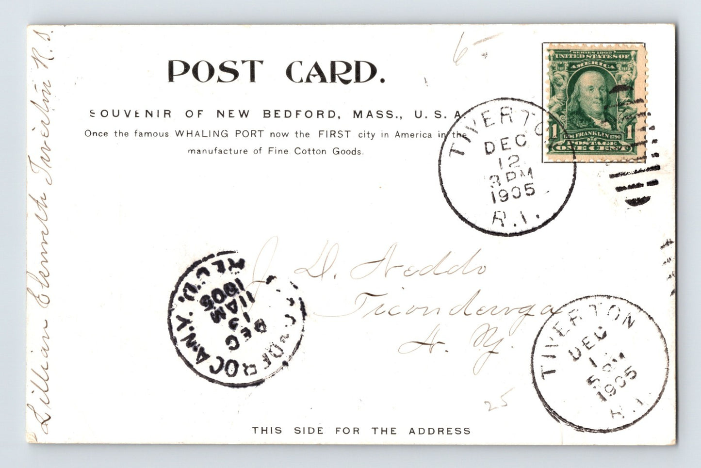New Bedford Massachusetts Whaling Bark Niger 1905 Postcard Posted Undivided Back