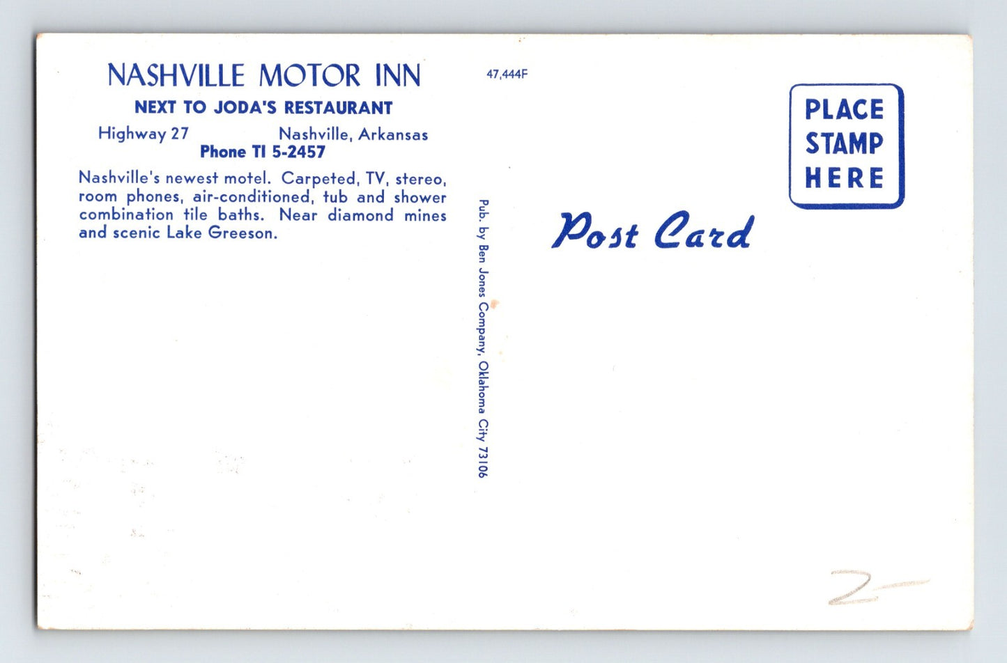 Nashville Arkansas Nashville Motor Inn Motel 1960s Postcard Unposted Chrome