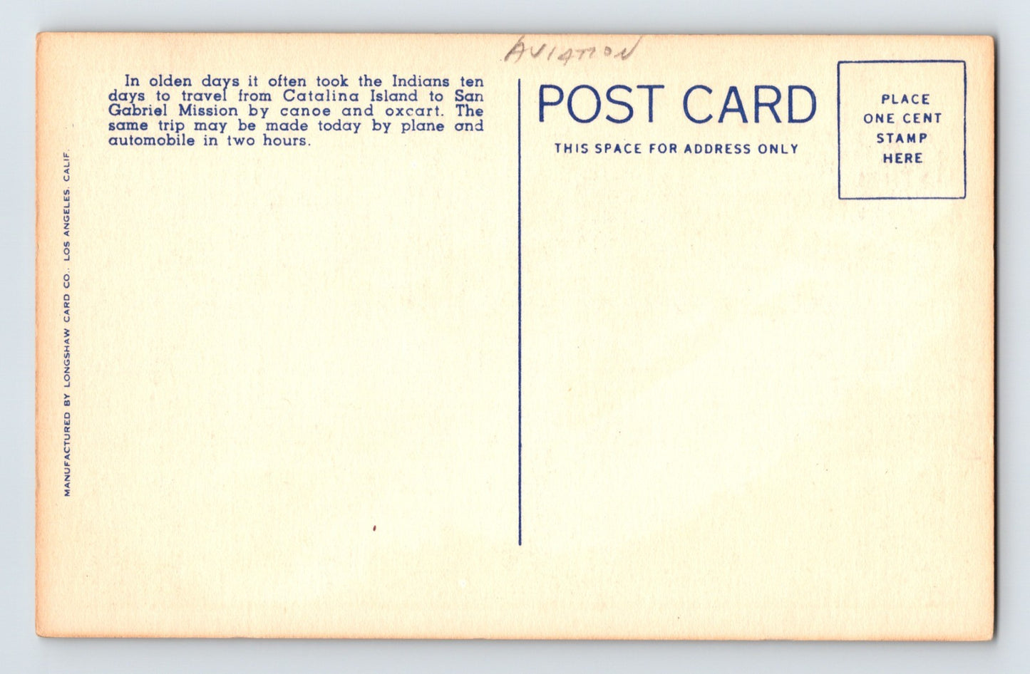 Santa Catalina Island California Airport Runway Avalon 1940s Postcard Linen