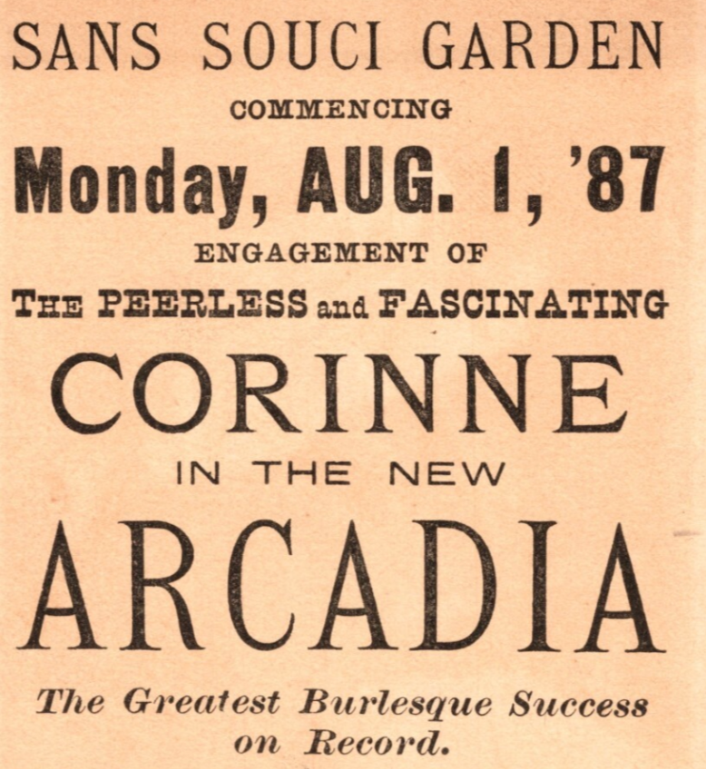 Corrine Arcadia Burlesque Theater 1887 Victorian Trade Card - 3 x 5