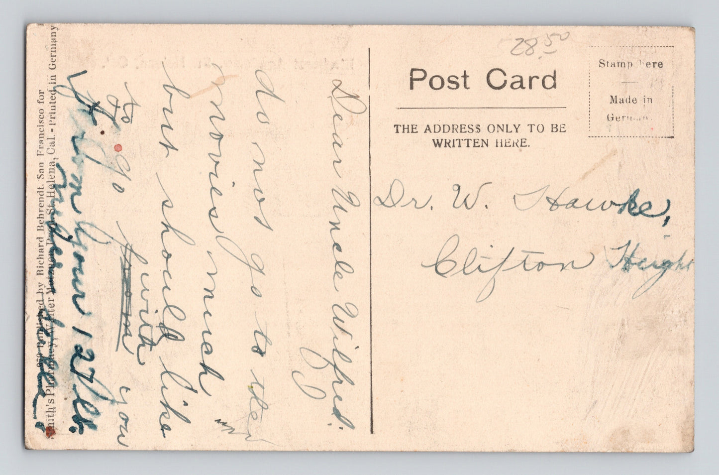 St Helena California Elmhurst Academy 1910s Postcard Unposted Divided Back