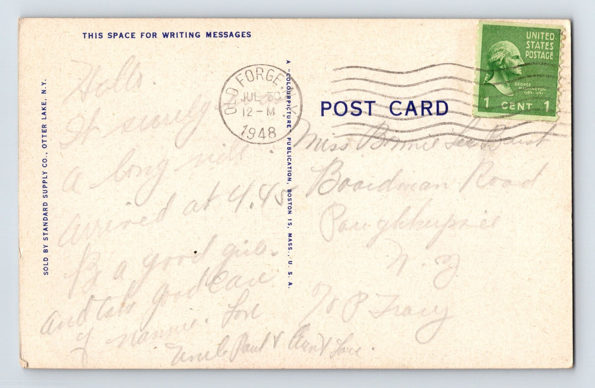 Blue Mountain Lake New York Highway 1940s Postcard Unposted Linen