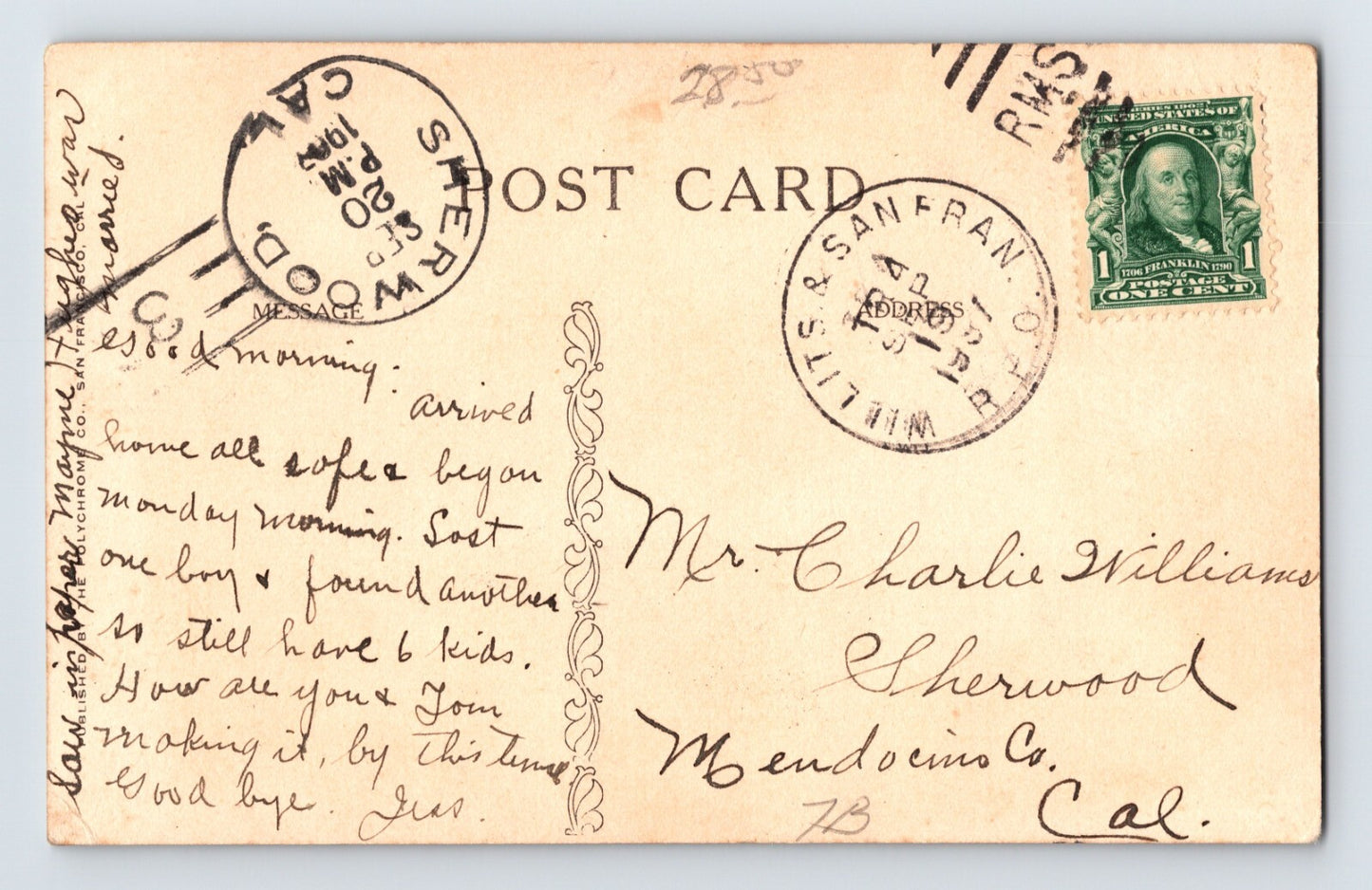 Postcard California Hopland CA Thatcher Hotel 1907 Posted RPO Divided Back