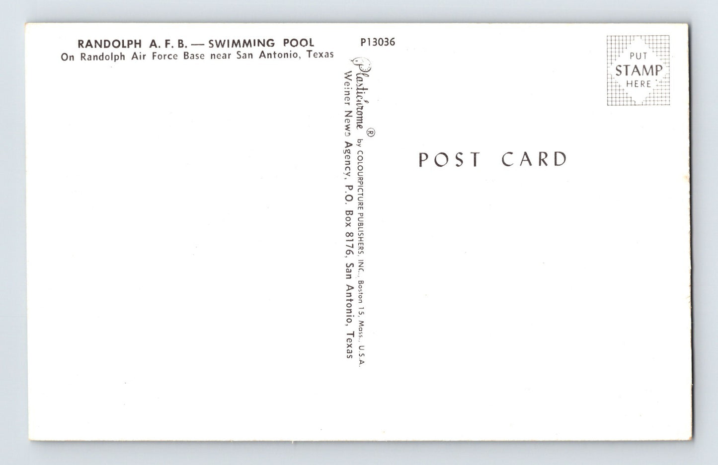 San Antonio Texas Randolph AFB Swimming Pool 1960s Postcard Unposted Chrome