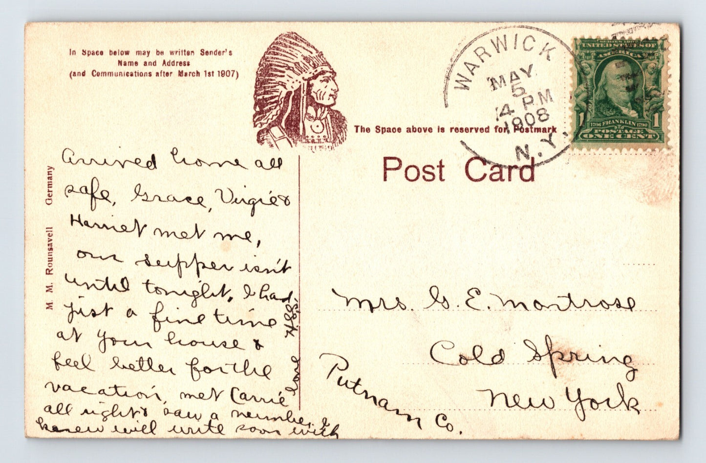 Warwick New York Red Swan Inn 1908 Postcard Posted Divided Back