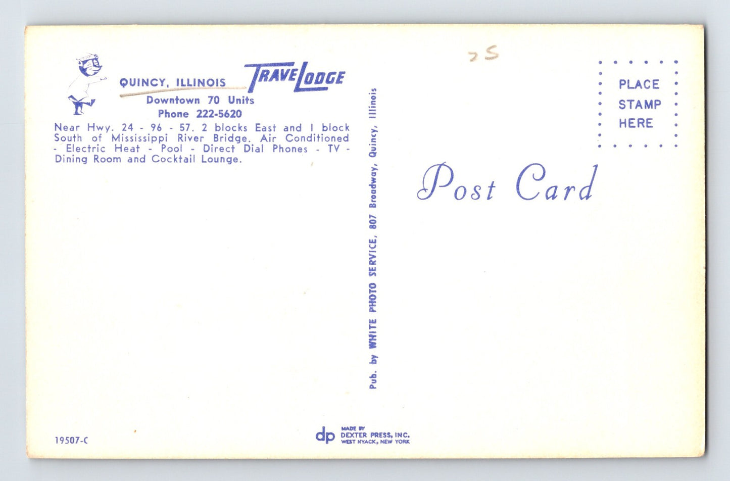 Postcard Illinois Quincy IL Travelodge Motel Cars 1960s Unposted Chrome