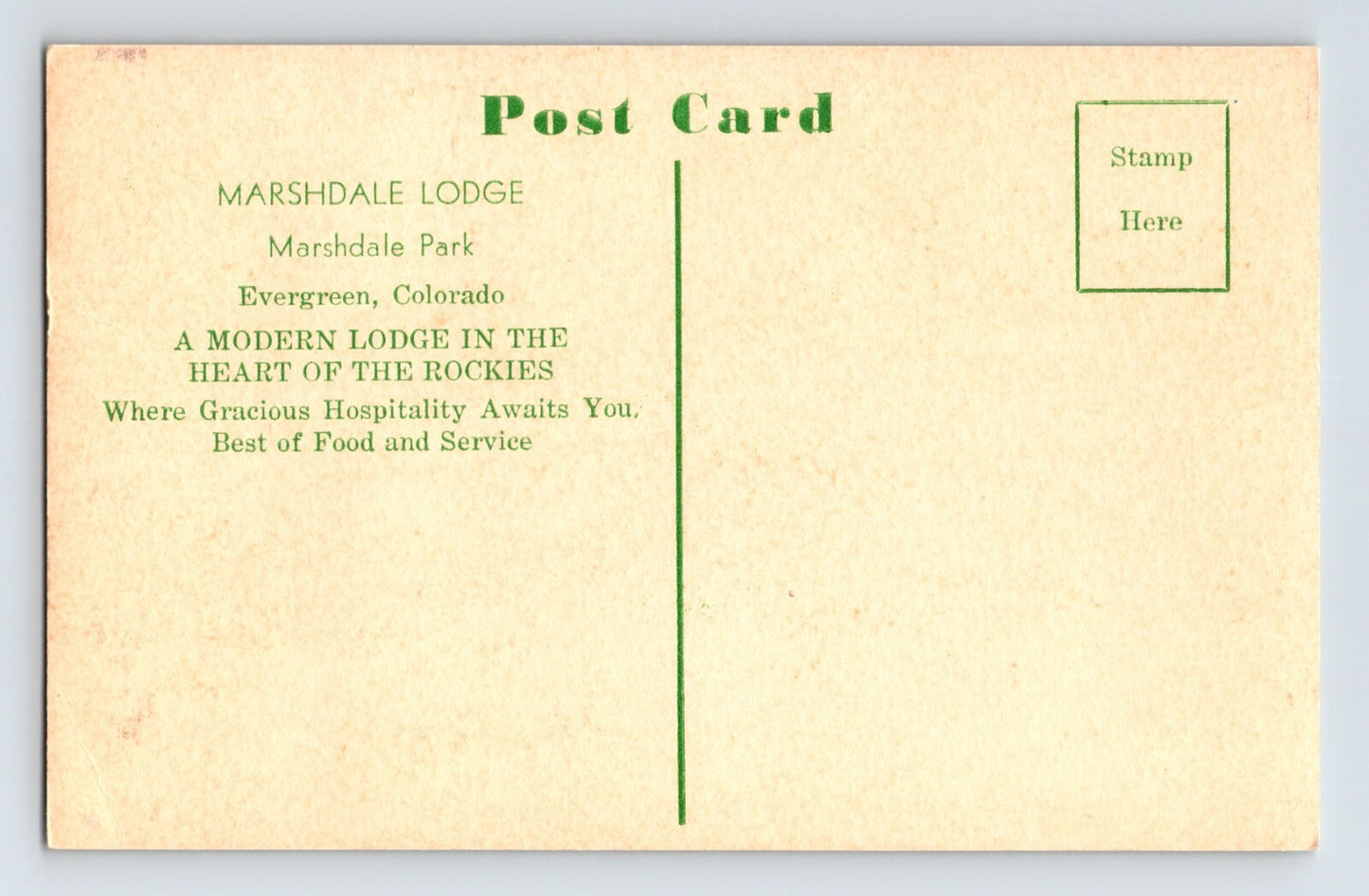 Evergreen Colorado Marshdale Lodge Marshdale Park Highway 73 1940s Postcard
