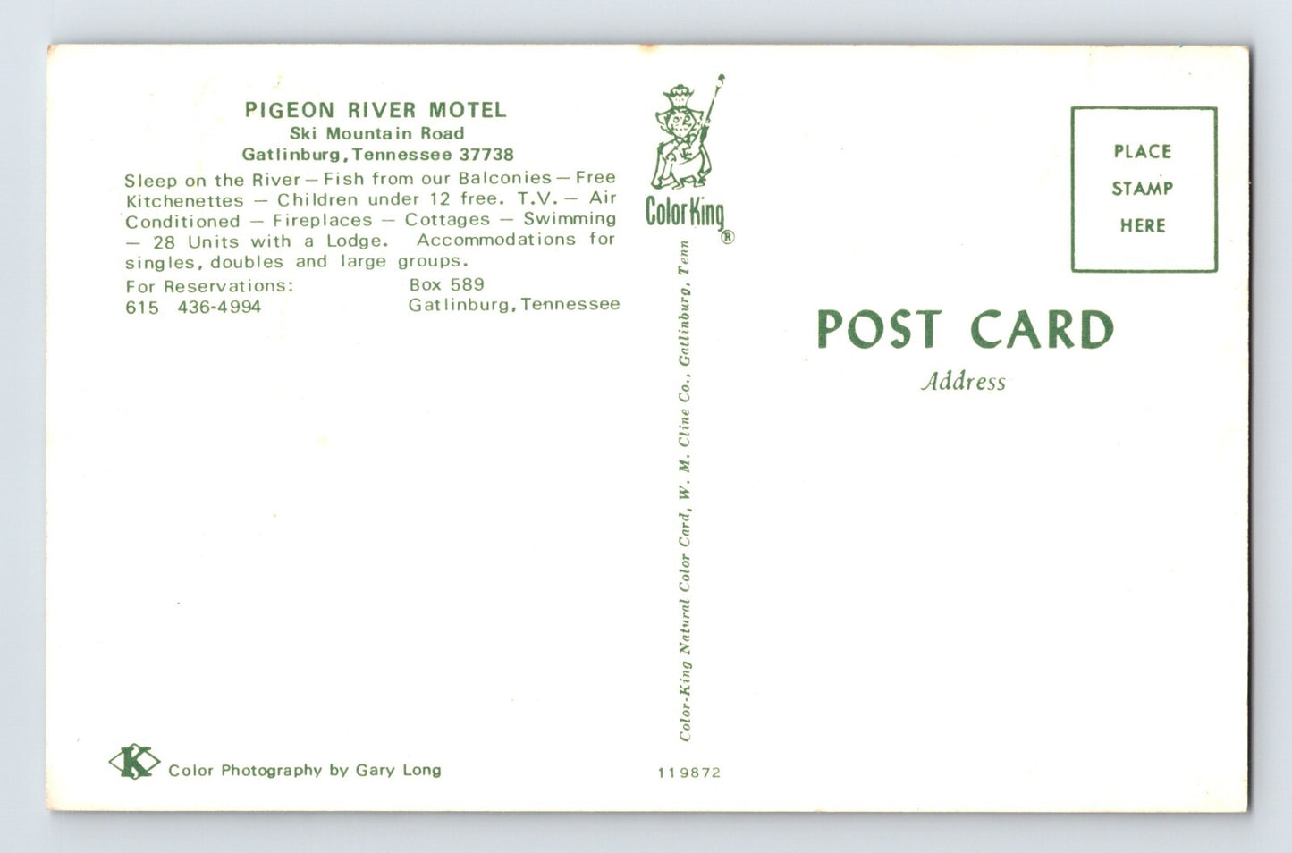 Gatlinburg Tennessee Pigeon River Motel 1960s Postcard Unposted Chrome