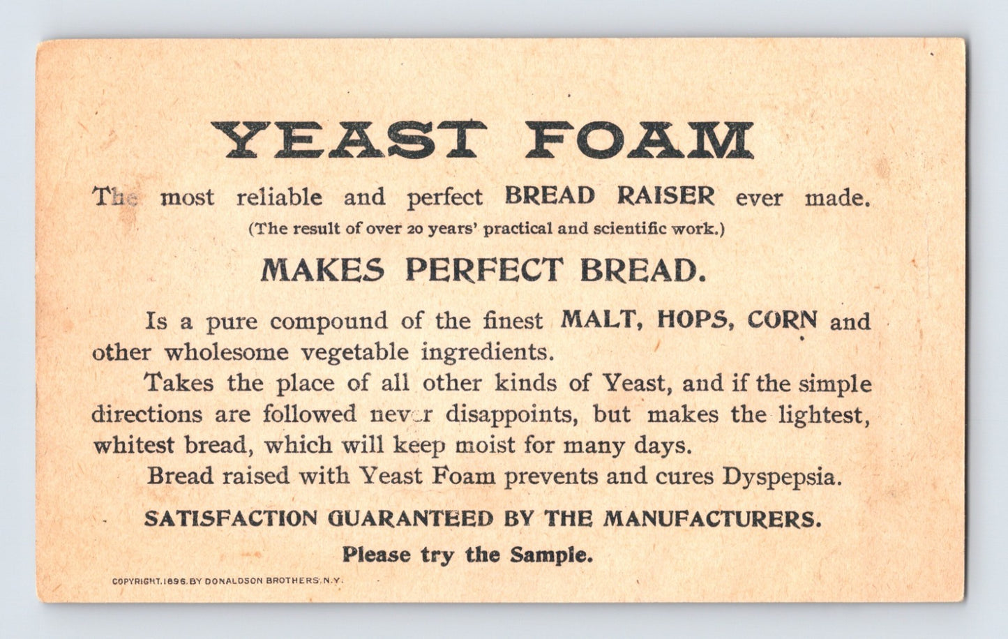 Yeast Foam Little Baker Girl Bread Apron 1890s Victorian Trade Card 5 x 3