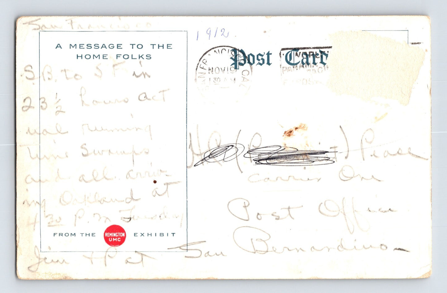 San Francisco California PPIE Remington UMC Exhibit 1915 Postcard Posted