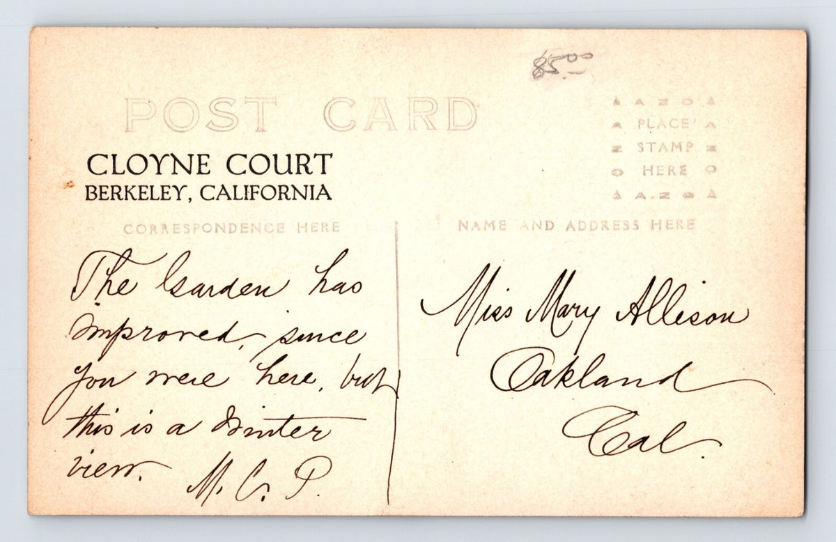 Berkeley California Cloyne Court Yard Co-op 1910s RPPC Postcard Unposted AZO