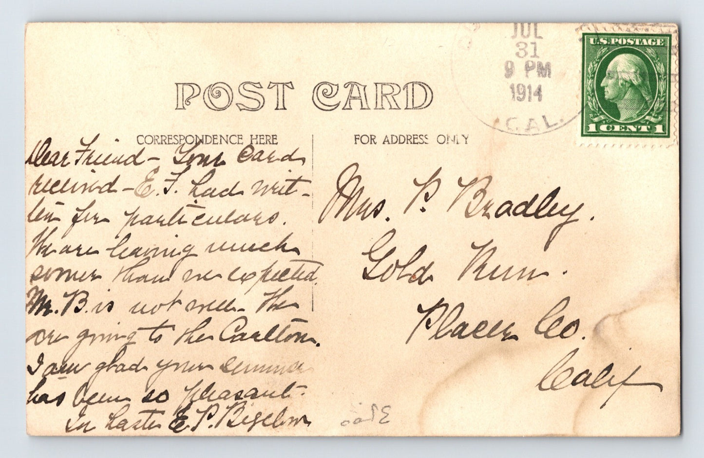 Dutch Flat California Monte Vista Inn 1914 RPPC Postcard Posted Divided Back