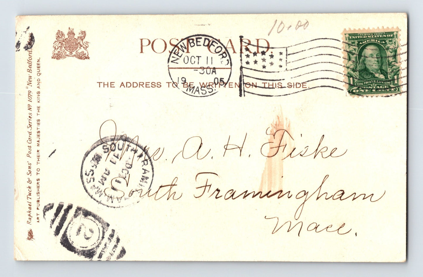 New Bedford Massachusetts Whaling Bark Preparing for a Cruise 1905 Postcard