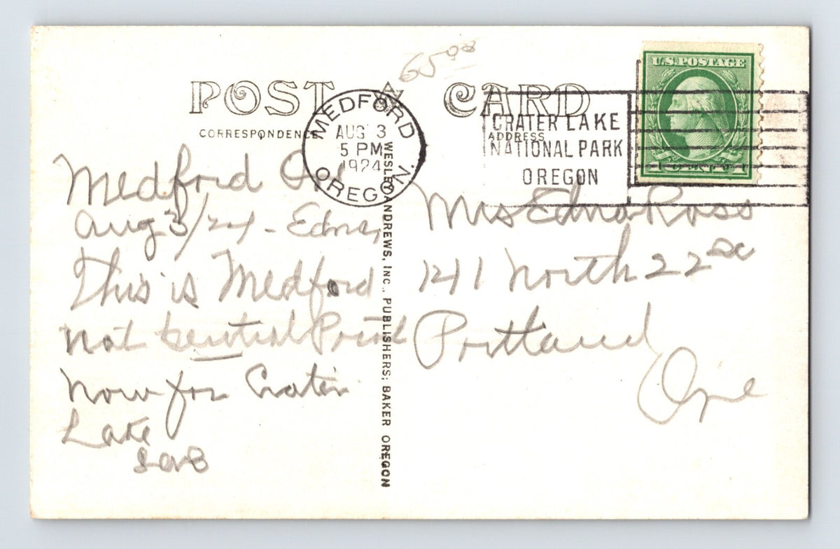 Medford Oregon 1924 RPPC Postcard Main Street Downtown Nash Hotel Posted