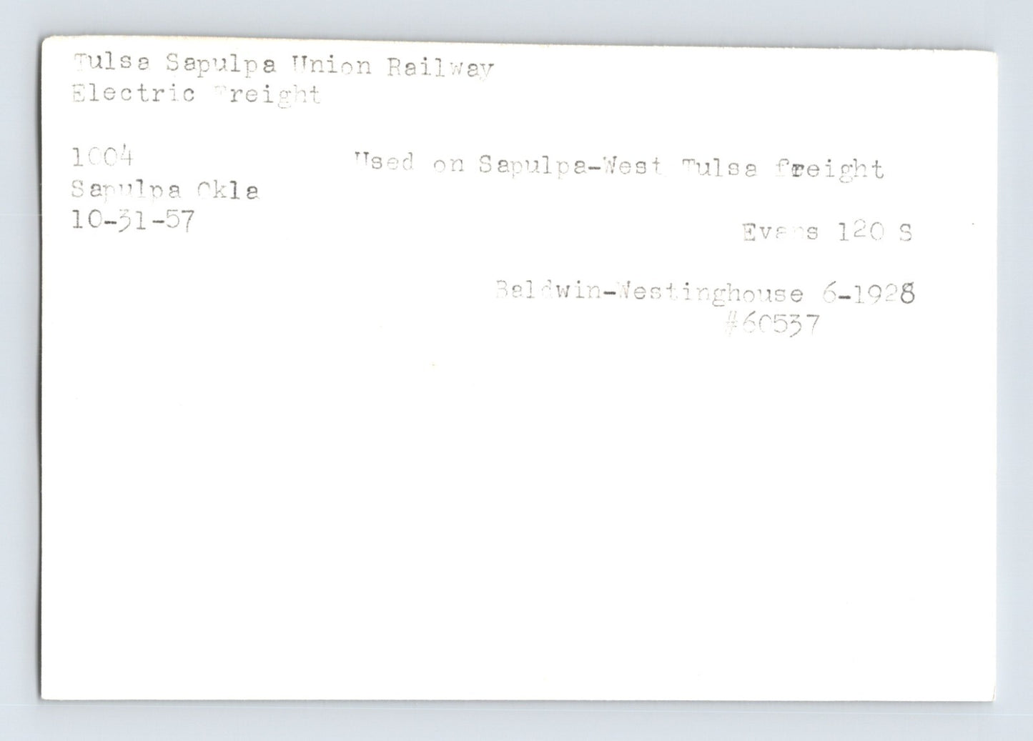 Tulsa Sapulpa Union Railroad 1957 Electric Switcher Photo 3.5 x 5