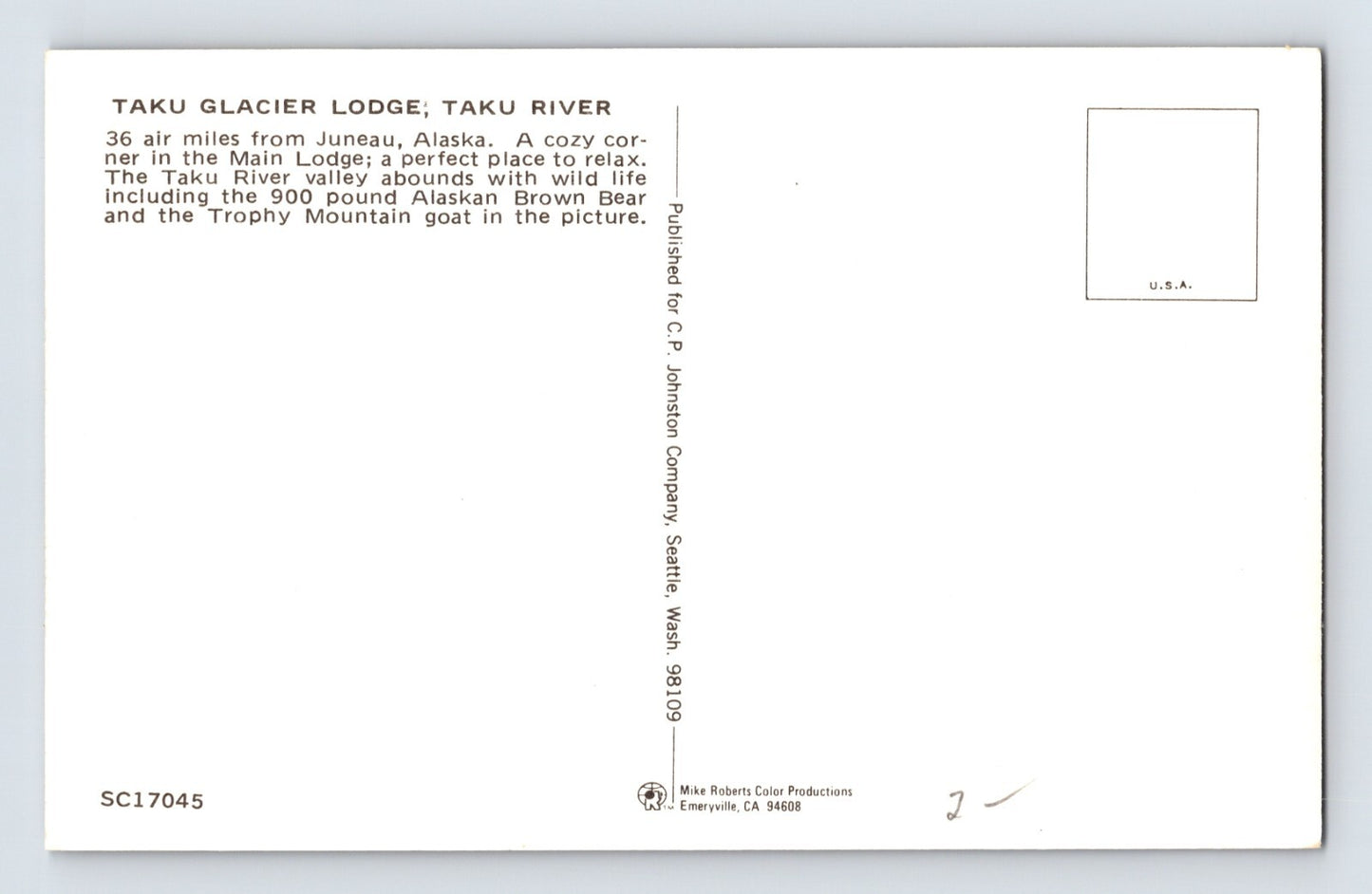 Taku River Alaska Glacier Lodge Interior Bearskin Rug 1960s Postcard Unposted