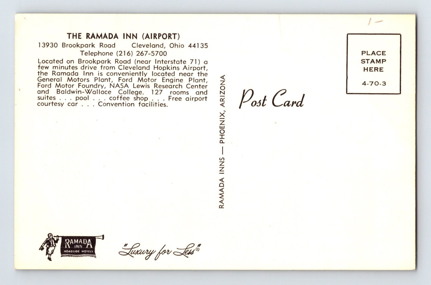 Cleveland Ohio Ramada Inn Hotel Lobby 1960s Postcard Unposted Chrome