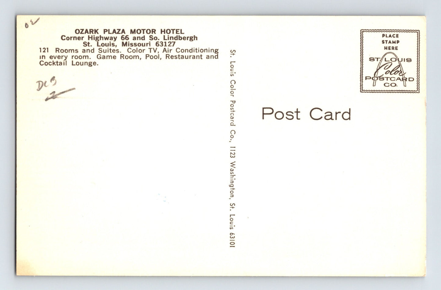 St Louis Missouri Route 66 Ozark Plaza Motel 1960s Postcard Unposted Chrome