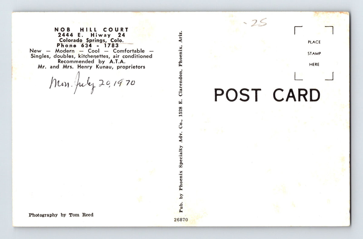 Colorado Springs Nob Hill Court Motel 1960s Postcard Unposted Chrome