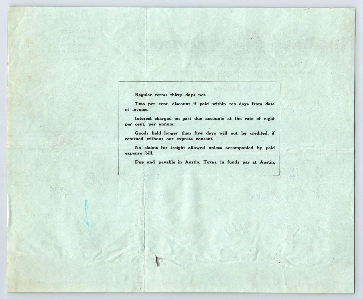 Austin Texas 1923 Walter Tips Hardware Machinery Sporting Goods Invoice 8 x 7