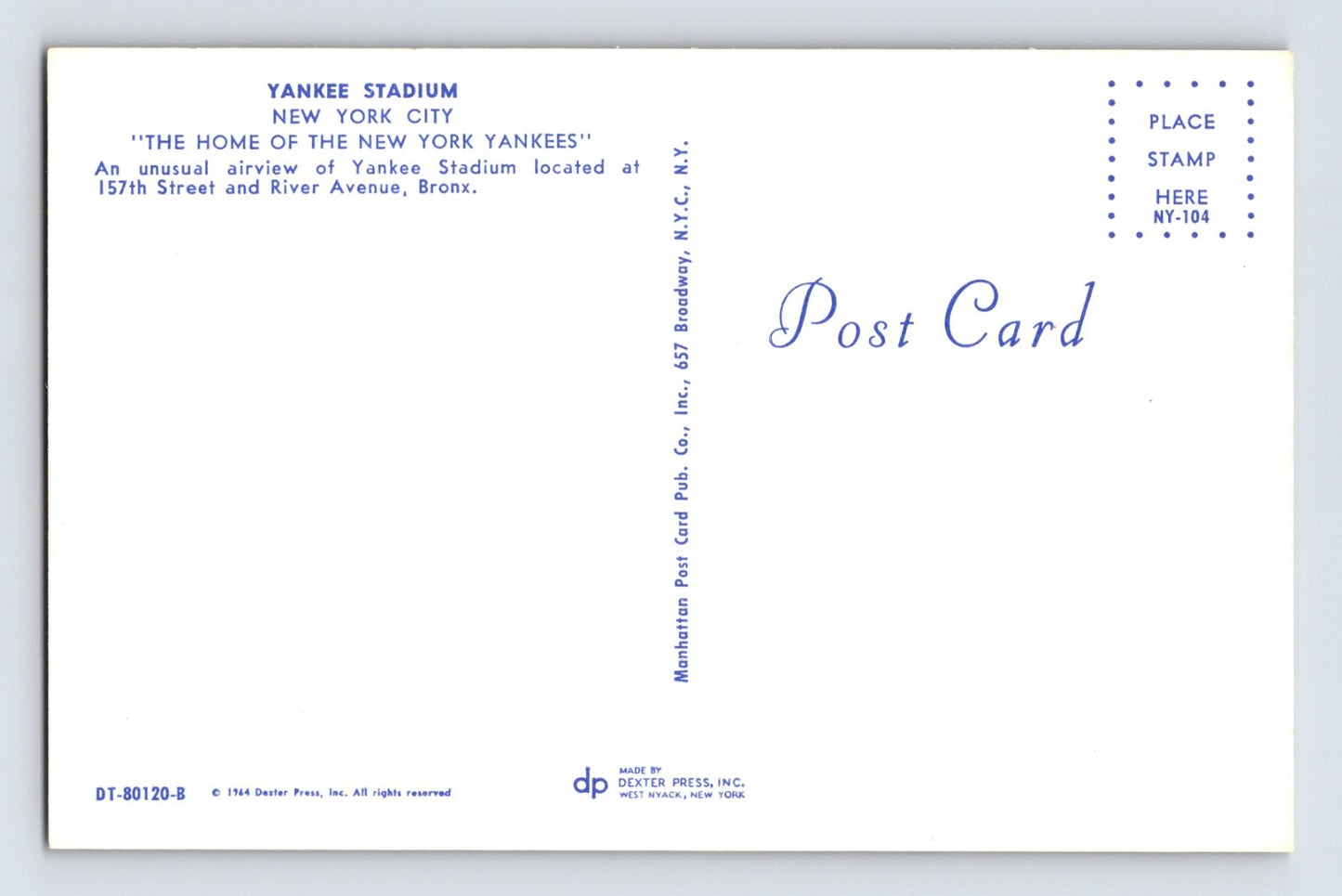 New York City Yankee Stadium Baseball 1960s Postcard Unposted Chrome