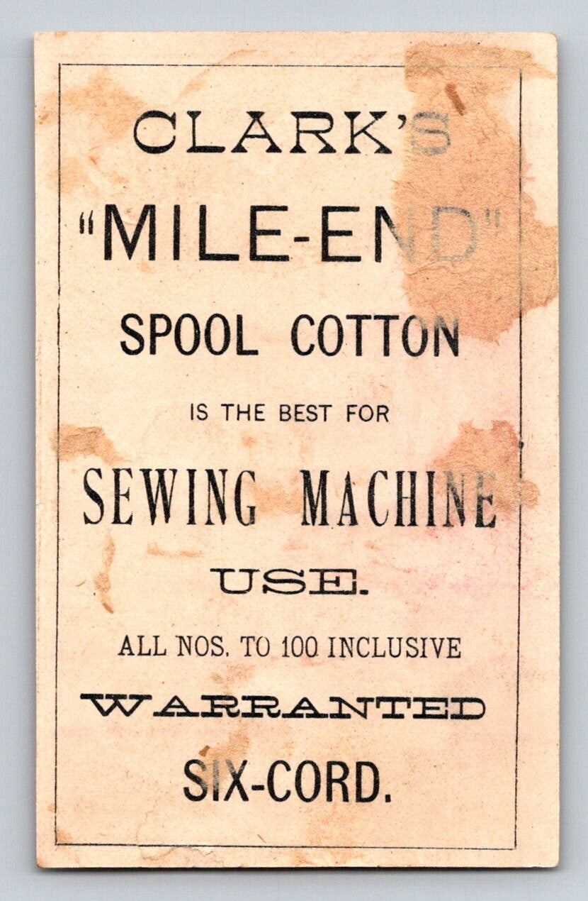 Clarks Mile End Cliff Painting Sewing Thread 1890s Trade Card 2.5 x 4