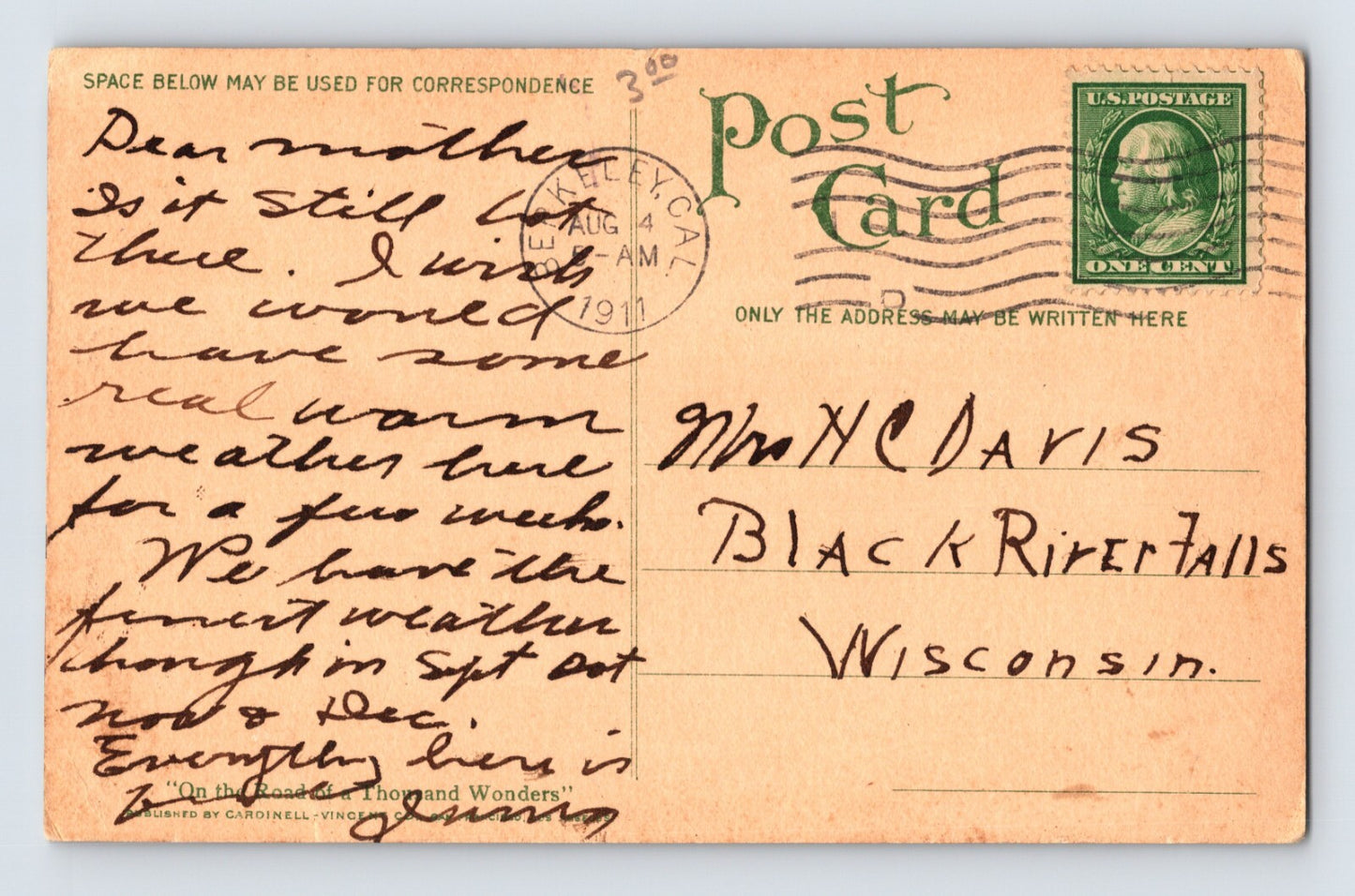 Santa Cruz California Casa Del Rey Hotel 1911 Postcard Posted Divided Back
