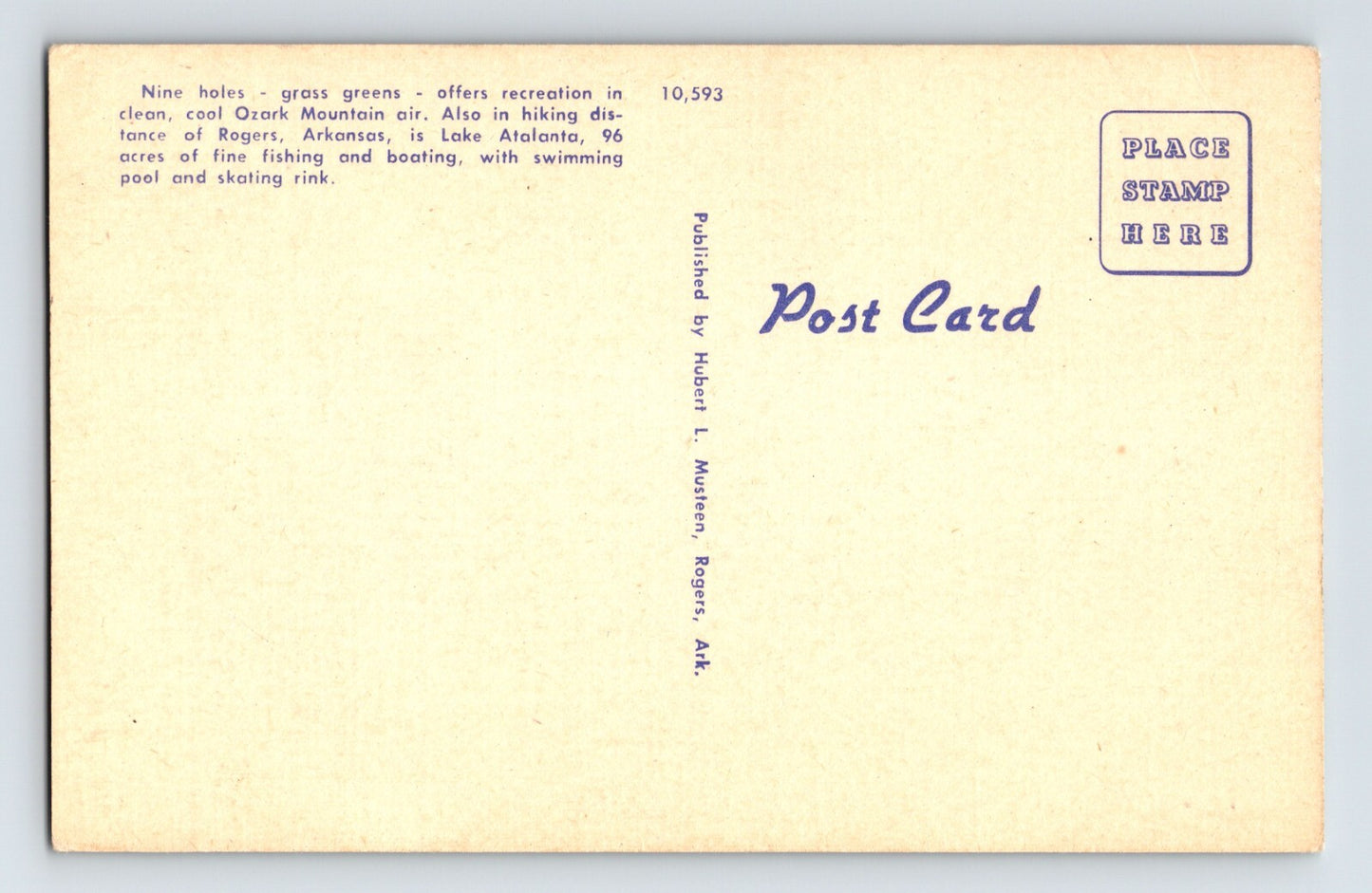 Rogers Arkansas Lake Atalanta Golf Links 1940s Linen Postcard
